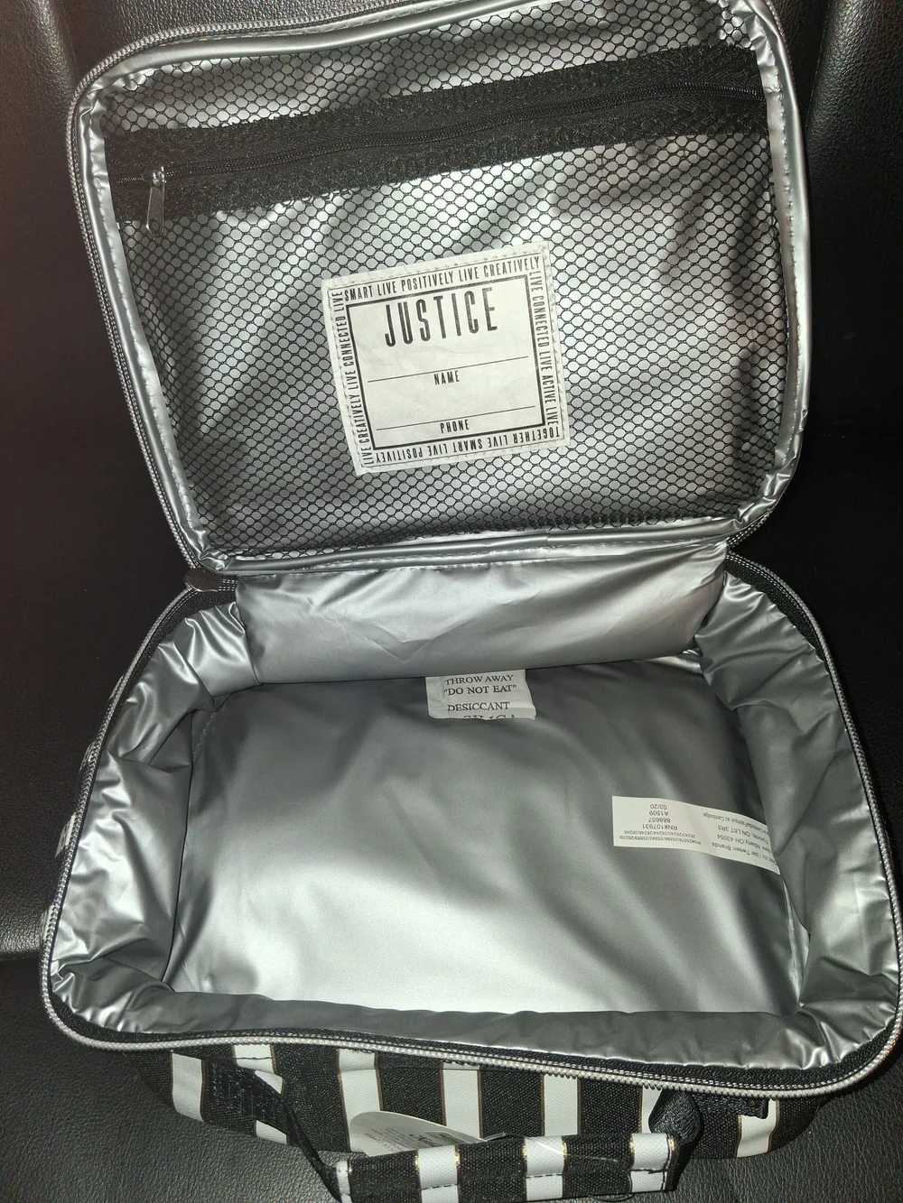 Justice Black and Silver Striped Insulated Travel Case